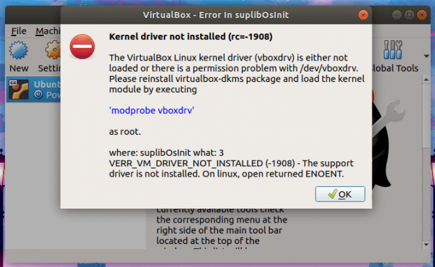 Kernel driver not installed rc 1908 virtualbox mac os что делать