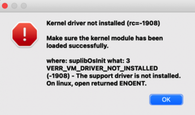 ubuntu virtualbox kernel driver not installed rc 1908